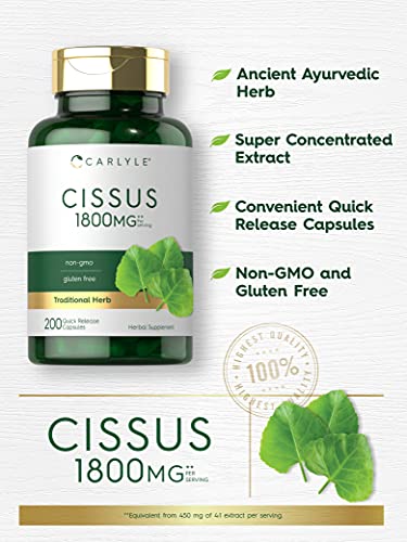 Carlyle Cissus Quadrangularis 1800mg | 200 Capsules | Traditional Herb Extract Carlyle