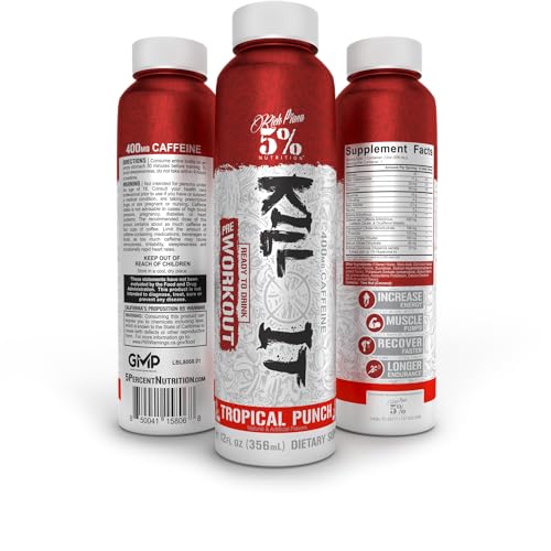 5% Nutrition Kill It Ready-to-Drink High Stim Pre Workout | 400mg Caffeine Energy Drink | Extreme Pump, Endurance, Focus & Hydration | Citrulline, Beta Alanine, Taurine | 12 Pack (Tropical Punch)