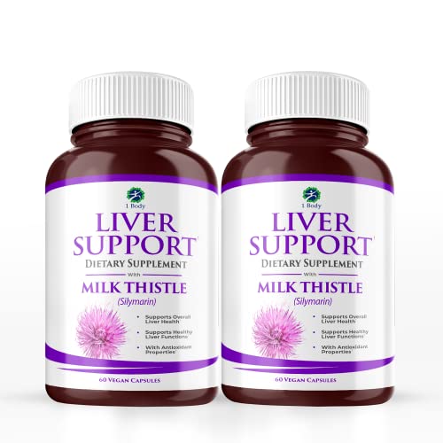 1 Body Liver Support: Twin Pack - 60 Capsules Each - Milk Thistle