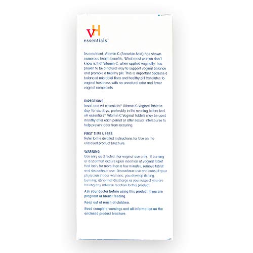 vH essentials Vitamin C Vaginal Tablet | Boric Acid Suppository Alternative | Supports Healthy pH and Eliminates vH essentials