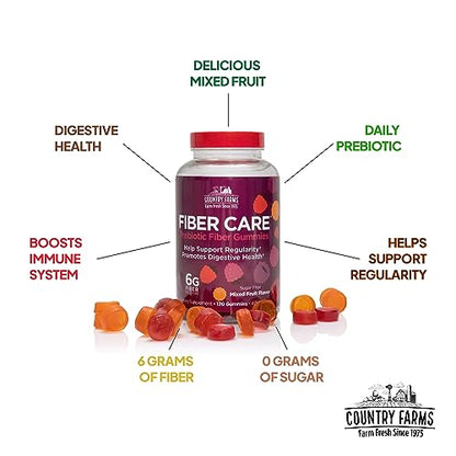 Country Farms Fiber Care Prebiotic Gummies, 6g of Fiber Per Serving, FOS from Beets
