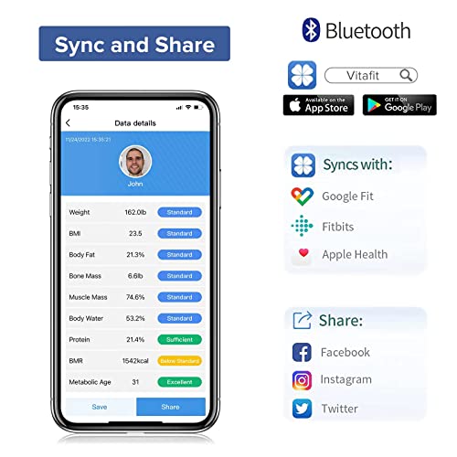 Vitafit Smart Scales for Body Weight and Fat Percentage, Weighing Professional Since 2001 Vitafit