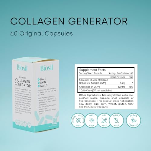 Biosil Collagen Generator - 60 Capsules - with Patented ch-OSA Complex - Generates & Protects BioSil