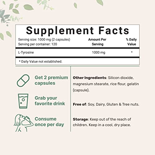 Micro Ingredients Plant Based L Tyrosine Pills, 1000mg Per Serving, 240 Capsules Micro Ingredients
