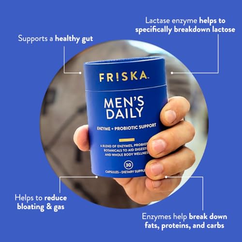 FRISKA Men’s Daily Digestive Enzyme and Probiotics Supplement, Natural Support