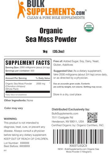 BULKSUPPLEMENTS.COM Organic Irish Sea Moss Powder - Sea Moss Supplement BULKSUPPLEMENTS.COM