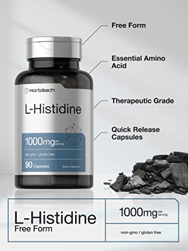 Horbaach L-Histidine 1000mg 90 Capsules | Non-GMO and Gluten Free | Pharmaceutical