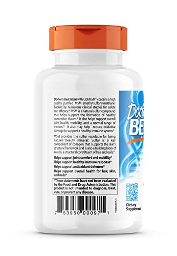 Doctor's Best MSM with OptiMSM, Non-GMO, Gluten Free, Joint Support, 1500 mg