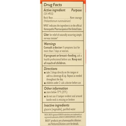 Bach Original Flower Remedies, Rock Rose for Courage (Non-Alcohol Formula), Natural Homeopathic Bach