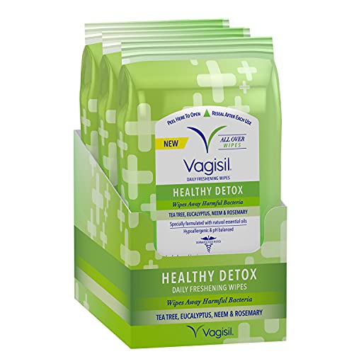 Vagisil Wipes for All Over Cleaning, Health Detox, Formulated with Essential Oils, 20 Wipes