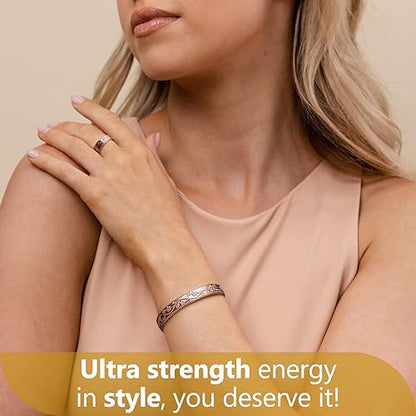 Feraco Magentic Copper Bracelet for Women,Vintage Flower Copper Cuff Bracelet