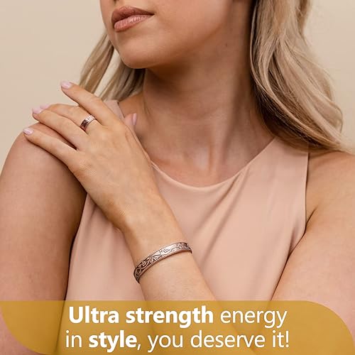 Feraco Magentic Copper Bracelet for Women,Vintage Flower Copper Cuff Bracelet Feraco