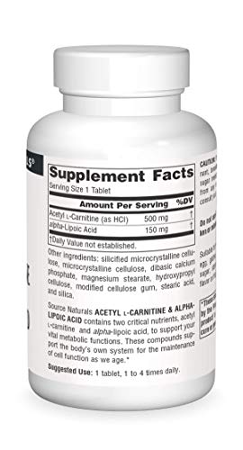 Source Naturals Acetyl L-Carnitine & Alpha-Lipoic Acid 650mg - 60 Tablets Source Naturals