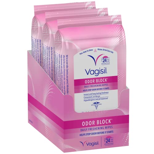 Vagisil Odor Block Daily Freshening Wipes for Feminine Hygiene in Resealable Pouch