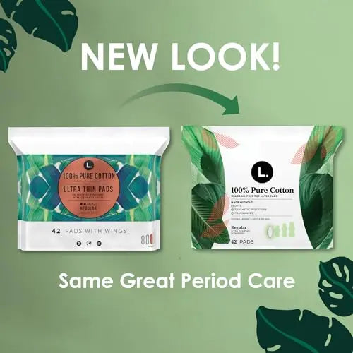 L. Pure Cotton Topsheet Pads for Women, Regular Absorbency, Ultra Thin Pads with Wings L.