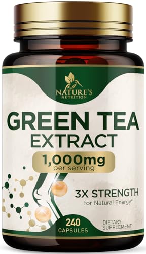 Nature's Green Tea Extract Pills 98% Standardized EGCG 1000mg - 3X Strength for Natural
