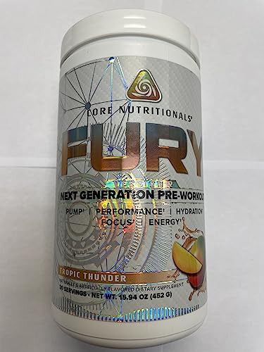 Core Nutritionals Fury V2: Pre-Workout Powder to Maximize Performance in The Gym W/Zum-XR® Caffeine, L-CItruline, and Alpha GPC (40 Scoops) (Tropic Thunder)