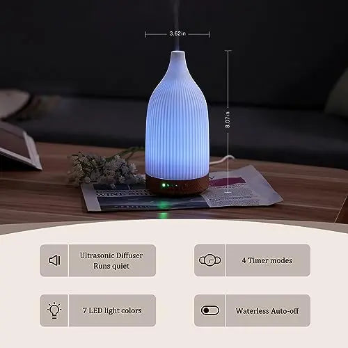 Coolego Ceramic Diffuser, 100ml Essential Oil Diffuser Ultrasonic Cool Mist Aromatherapy Diffuser Coolego