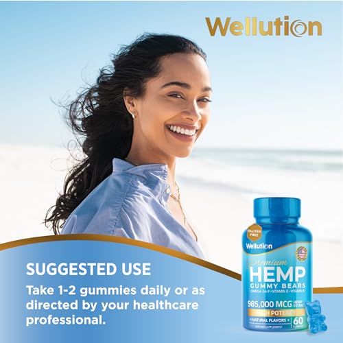 Wellution Hemp Gummies 985,000 High Potency - Fruity Gummy Bear with Hemp Oil