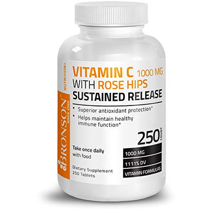 Bronson Vitamin C 1000 mg with Rose Hips Sustained Release, 250 Tablets
