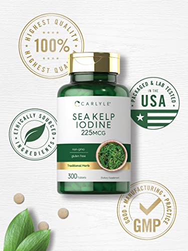 Sea Kelp Iodine Supplement | 225mcg | 300 Tablets | Non-GMO, Gluten Free | Traditional Carlyle