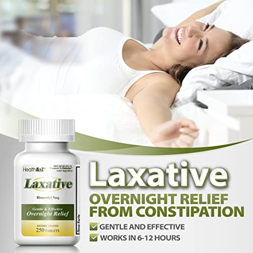 HealthA2Z Laxative Bisacodyl 5mg | 250 Counts | Gentle and Fast Overnight Relief