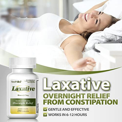 HealthA2Z Laxative Bisacodyl 5mg | 250 Counts | Gentle and Fast Overnight Relief