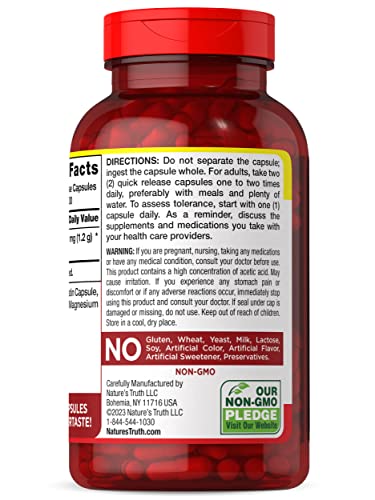 Nature's Truth Apple Cider Vinegar Capsules | 1200mg | 200 Pills | Extra Strength | Value Size Nature's Truth