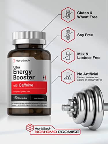 Ultra Energy Supplement | 120 Capsule Pills | with Caffeine & Vitamin B12 | Daily Energy Booster Horbäach