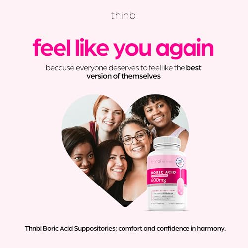Thinbi Boric Acid Suppositories for Women w/Aloe Vera - BV Treatment & PH Balance Artnaturals