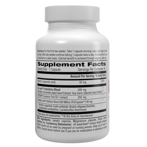 vH essentials Urinary Health & Bladder Control, Cranberry Extract, Prebiotics and Probiotics vH essentials