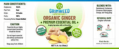 USDA Organic Ginger Essential Oil – Therapeutic Grade- Diffuser Oil - 100% All Natural - with Glass Dropper