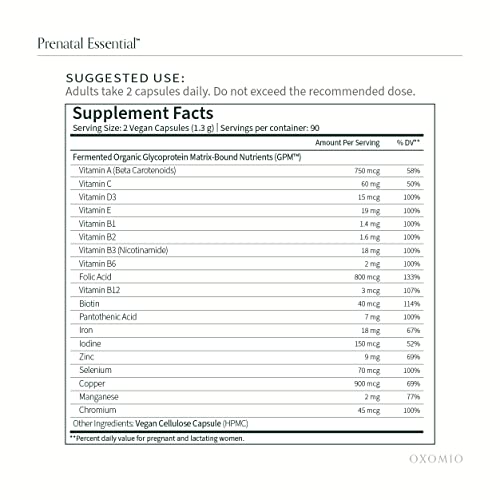 OXOMIO - Prenatal Essential - Prenatal Fermented Organic Multivitamin Higher bioavailability OXOMIO