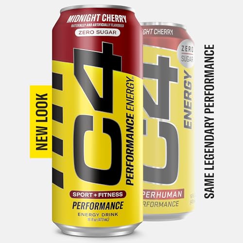 C4 Energy Carbonated Zero Sugar Energy Drink, Pre Workout Drink + Beta Alanine, Midnight Cherry, 16 Fl Oz (Pack of 24)