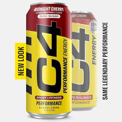 C4 Energy Carbonated Zero Sugar Energy Drink, Pre Workout Drink + Beta Alanine, Midnight Cherry, 16 Fl Oz (Pack of 24)