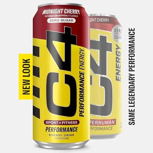 C4 Energy Carbonated Zero Sugar Energy Drink, Pre Workout Drink + Beta Alanine, Midnight Cherry, 16 Fl Oz (Pack of 24)