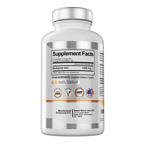 Premium Berberine HCL 1200mg- 180 Vegan Capsules, 100% Pure Berberin