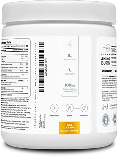 Type Zero AminoBurn - Natural Pre Workout + Vegan BCAA (Piña-Colada | 30serv) Sugar Free BCAAs Amino Acids Supplement Keto Preworkout for Women, Amino Preworkout Energy, Post Workout Recovery Drink