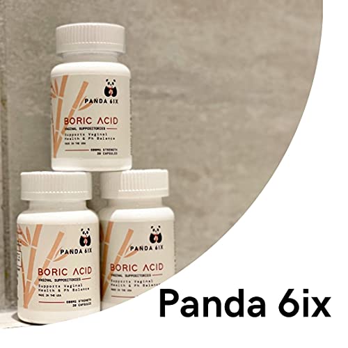 Panda 6ix Boric Acid Vaginal Suppositories 30 Capsules, 600mg Made in The USA- Feminine Health Support Panda 6ix