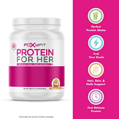 FoxyFit Protein for Her, Caramel Mocha Whey Protein Powder with CLA and Biotin FoxyFit