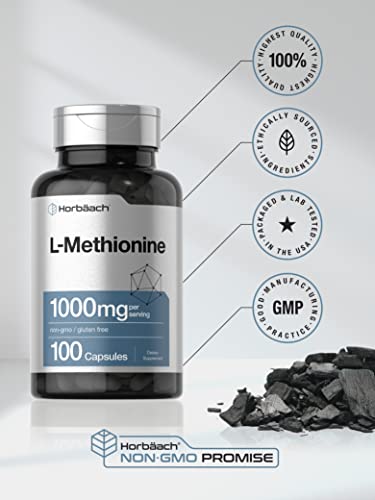 L Methionine 1000mg | 100 Capsules | Non-GMO, Gluten Free | Free Form Supplement