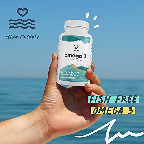 Omvits Vegan Omega 3 DHA from Algae Oil 1000mg - 60 Softgel Capsules with Vitamin E