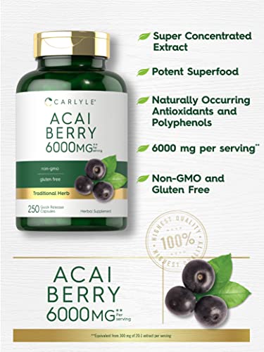 Carlyle Acai Berry Capsules 6000mg | 250 Count | Non-GMO & Gluten Free Acai Berry Carlyle