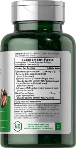 Turmeric and Ginger Supplement 3000 mg | 60 Softgel Capsules | Turmeric Curcumin Complex