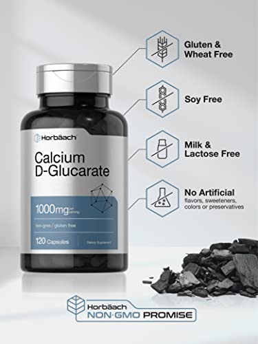 Calcium D-Glucarate 1000mg | 120 Capsules | Non-GMO, Gluten Free Supplement Horbäach