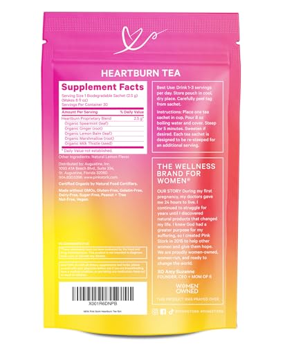 Pink Stork Heartburn Tea: Lemon Mint, 100% Organic, Heartburn Pregnancy Relief Pink Stork