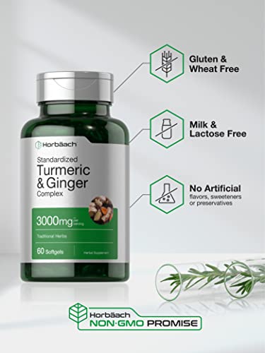 Turmeric and Ginger Supplement 3000 mg | 60 Softgel Capsules | Turmeric Curcumin Complex Horbäach