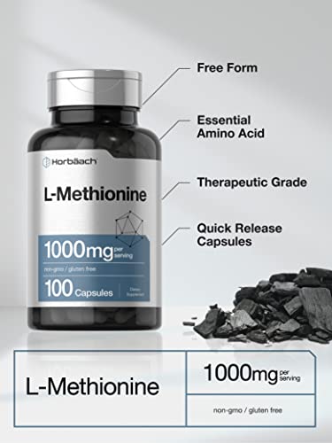 L Methionine 1000mg | 100 Capsules | Non-GMO, Gluten Free | Free Form Supplement