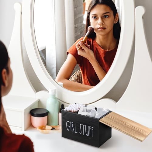 MISTOD Tampons Holder for Bathroom, Pad and Tampon Organizer with Tray Lid, Wooden Feminine MISTOD