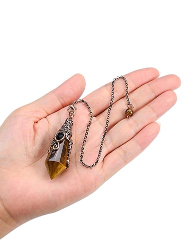 PESOENTH Crystal Pendulum Dowsing Divination Scrying Pendulum with Bronze Wrap Tiger Eye Healing PESOENTH